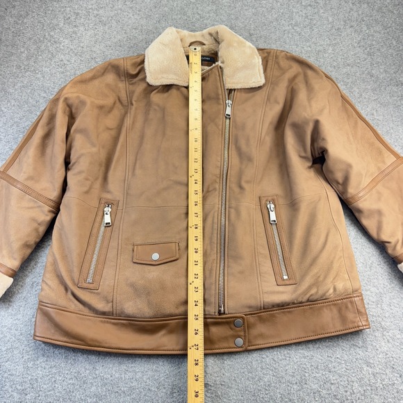 Wilsons Leather Ramona Jacket M NWT Tan Faux‎ Shearling Moto Coat Genuine Trim - Picture 6 of 15